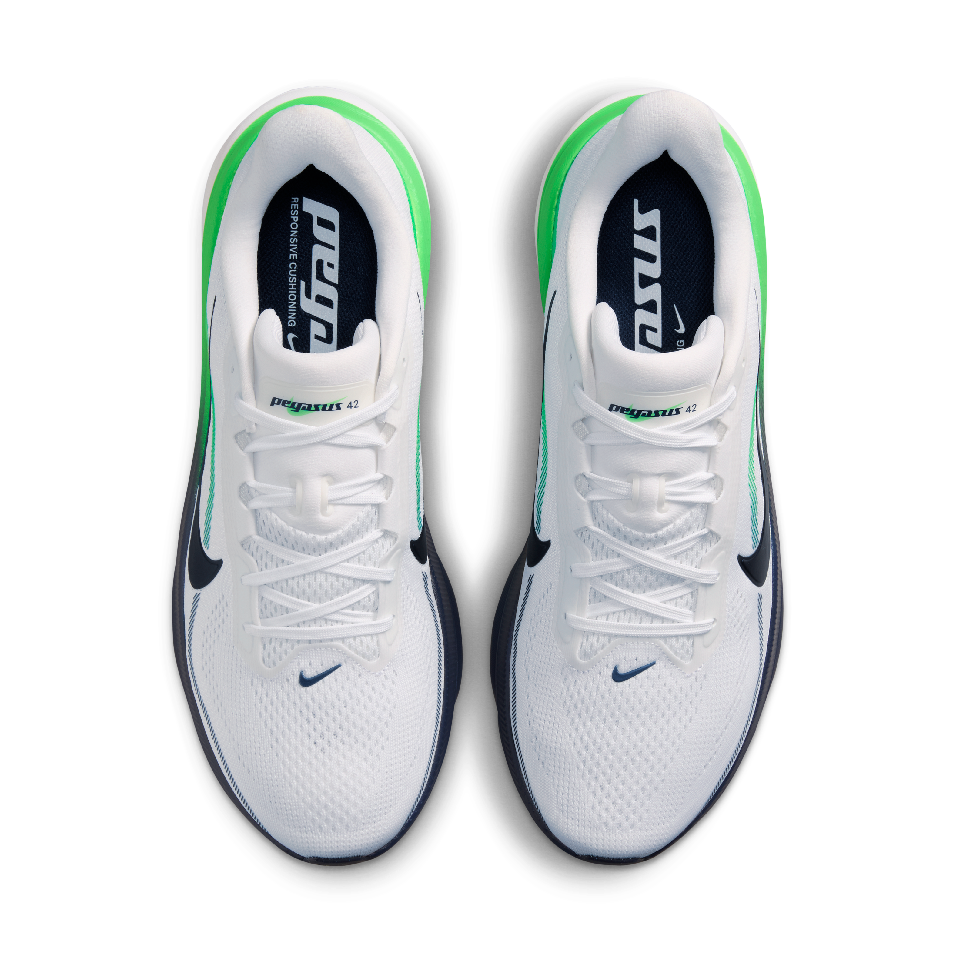 Nike Pegasus 42 Men's Road Running Shoes — White/Green Spark/Midnight Navy — Regular