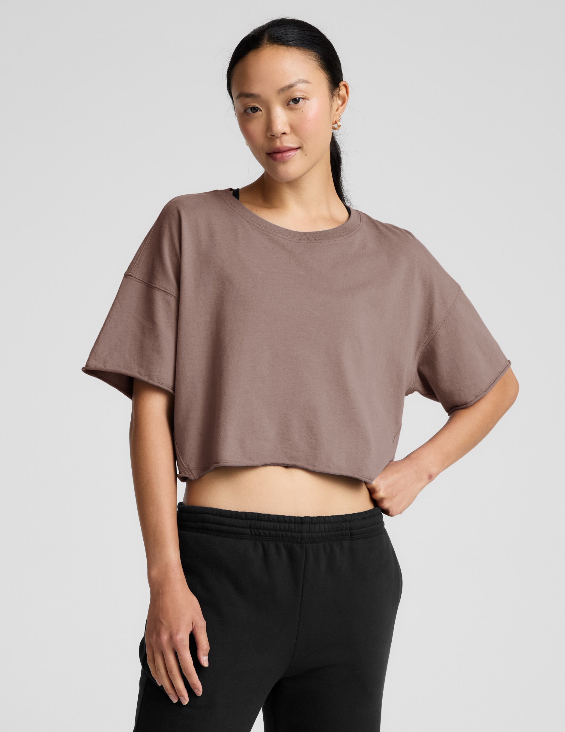 SoftKnit Better Than Ever Cropped Cotton Tee - Rosey Taupe
