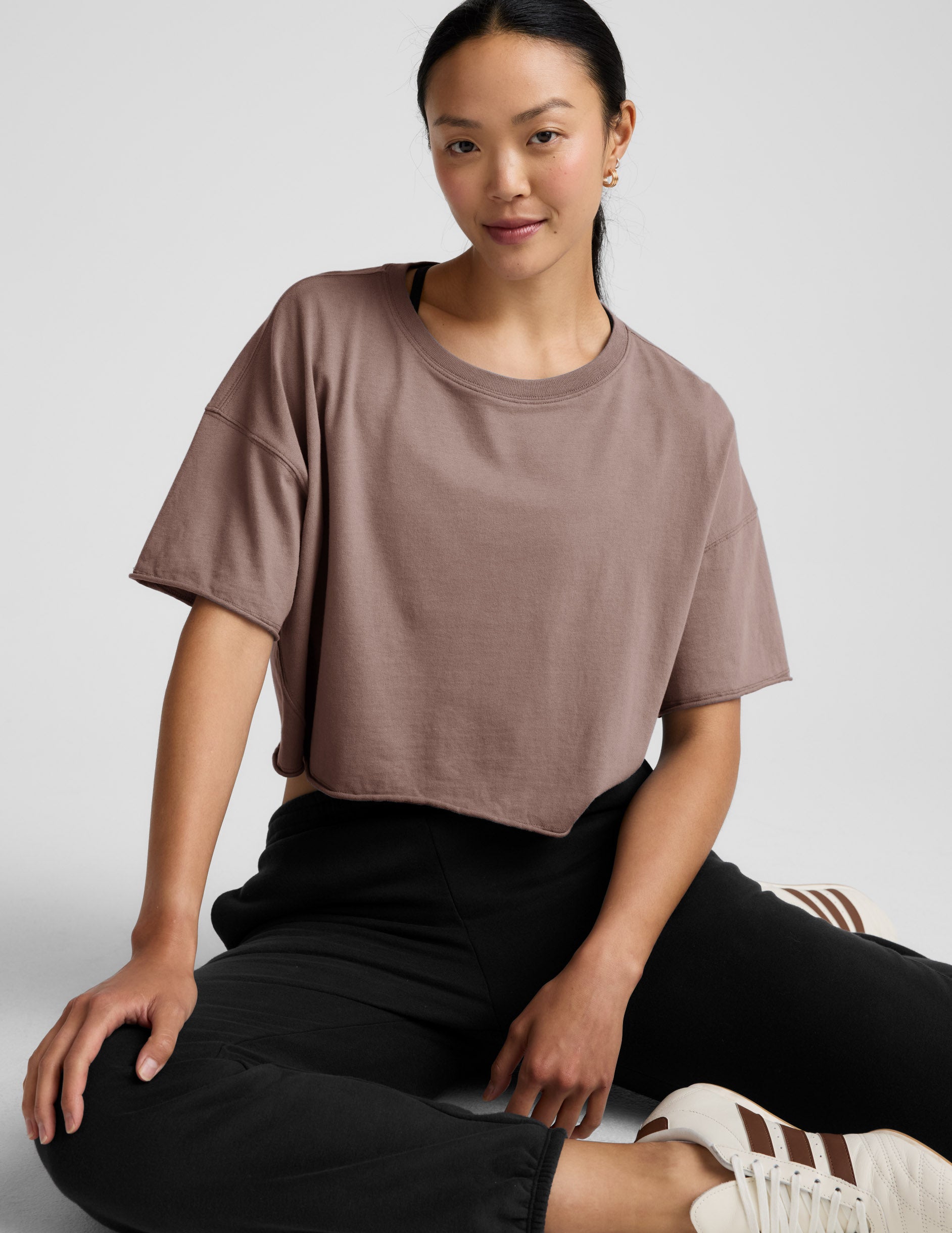 SoftKnit Better Than Ever Cropped Cotton Tee - Rosey Taupe