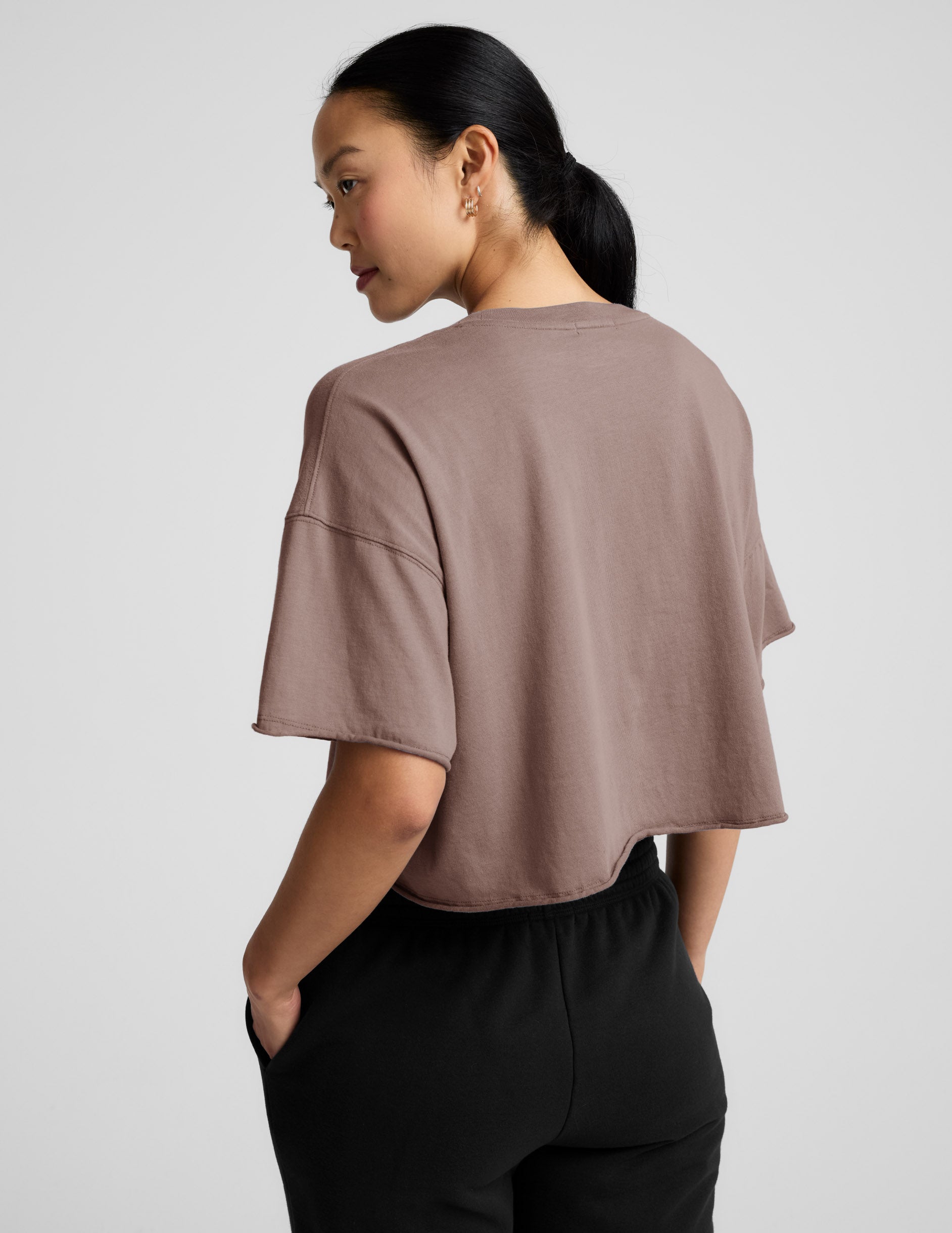 SoftKnit Better Than Ever Cropped Cotton Tee - Rosey Taupe