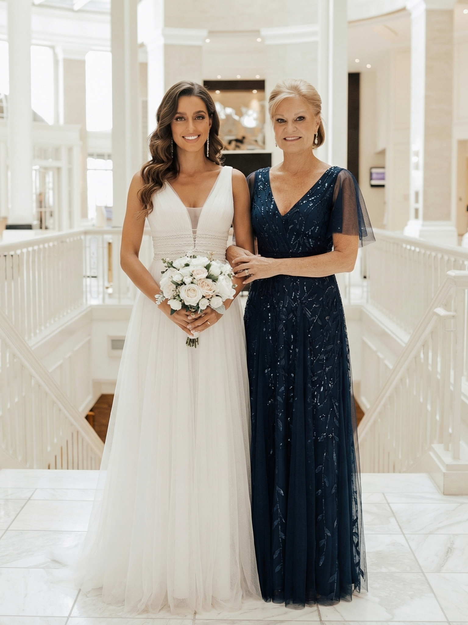 Shimmery V Neck Ruffle Sleeves Sequin Maxi Long Evening Dress #color_Navy Blue