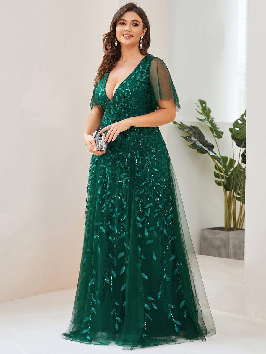 Plus Size Floor Length Formal Evening Gowns for Weddings #color_Dark Green