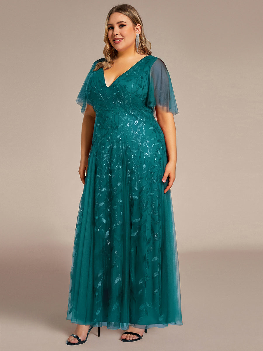 Plus Size Floor Length Formal Evening Gowns for Weddings #color_Teal