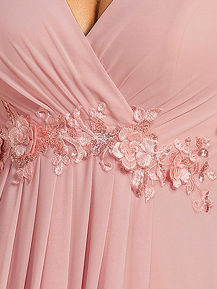 Plus Size Floral Applique Short Sleeve A-Line Chiffon Evening Dress #color_Dusty Rose