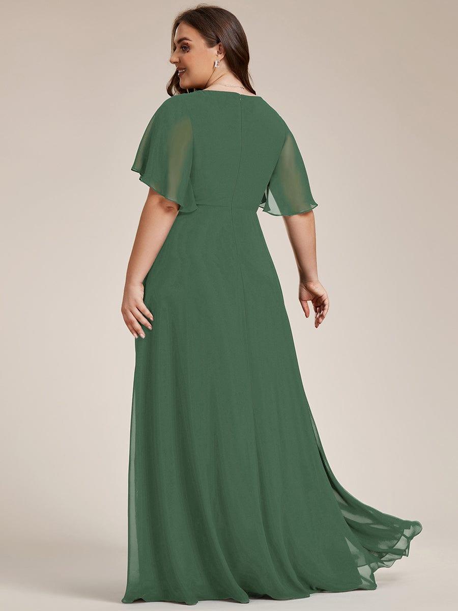 Plus Size Floral Applique Short Sleeve A-Line Chiffon Evening Dress #color_Eucalyptus