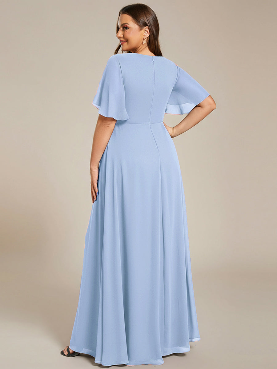 Plus Size Floral Applique Short Sleeve A-Line Chiffon Evening Dress #color_Ice Blue