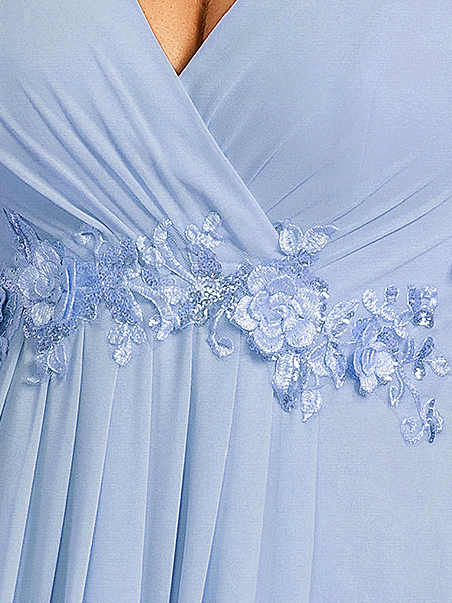 Plus Size Floral Applique Short Sleeve A-Line Chiffon Evening Dress #color_Ice Blue