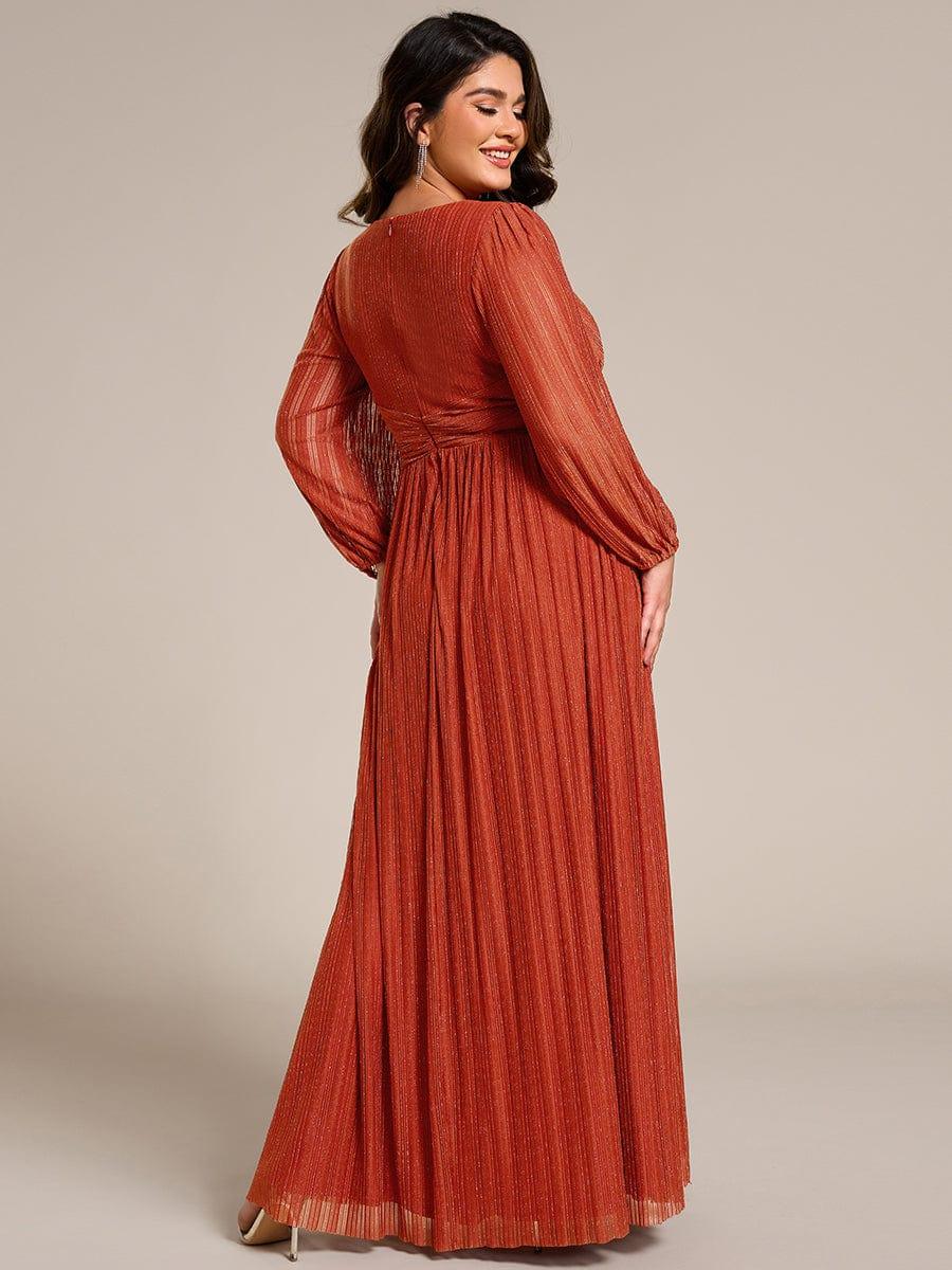 Plus Size Dazzling Empire Waist See-Through Long Sleeves A-Line Evening Dress #color_Burnt Orange