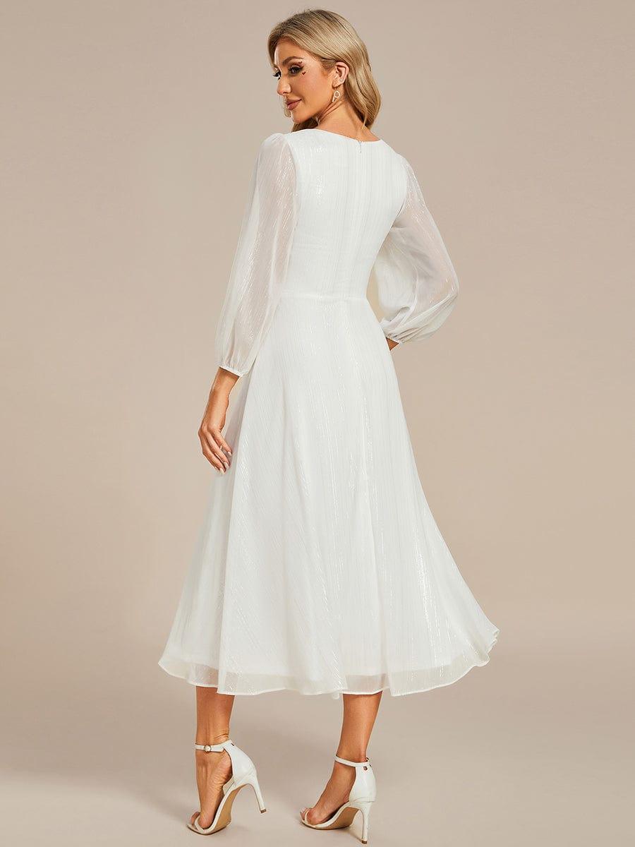 See-Through Long Sleeve Twist Knot A-Line Lotus Leaf Shimmering Evening Dress #color_Cream