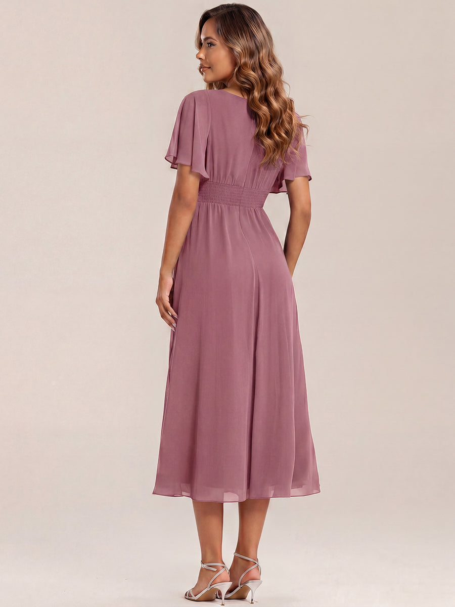Pleated Chiffon Ruffle Sleeve Midi Dress #color_Purple Orchid