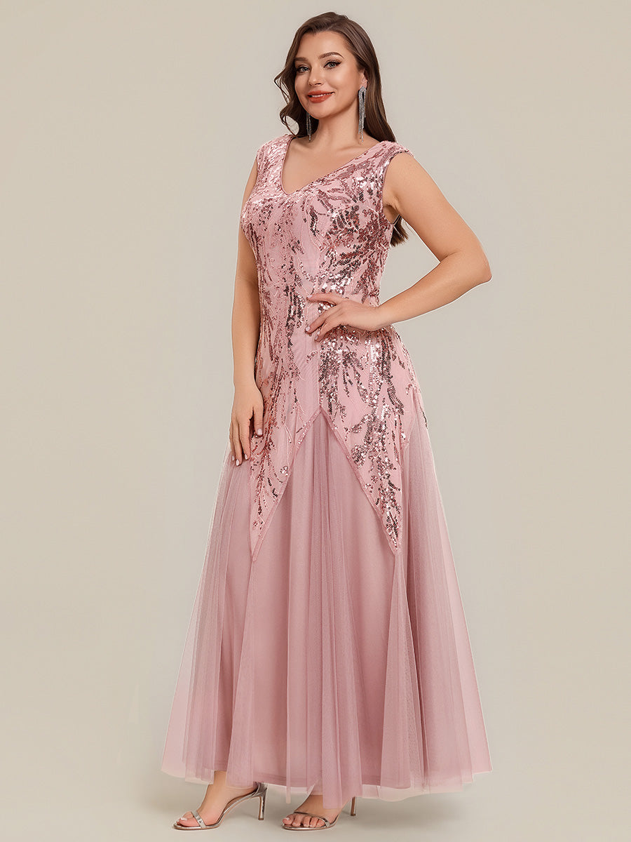 Glitter Embroidered Cap Sleeve High Stretch Mother of the Bride Dress #color_Dusty Rose