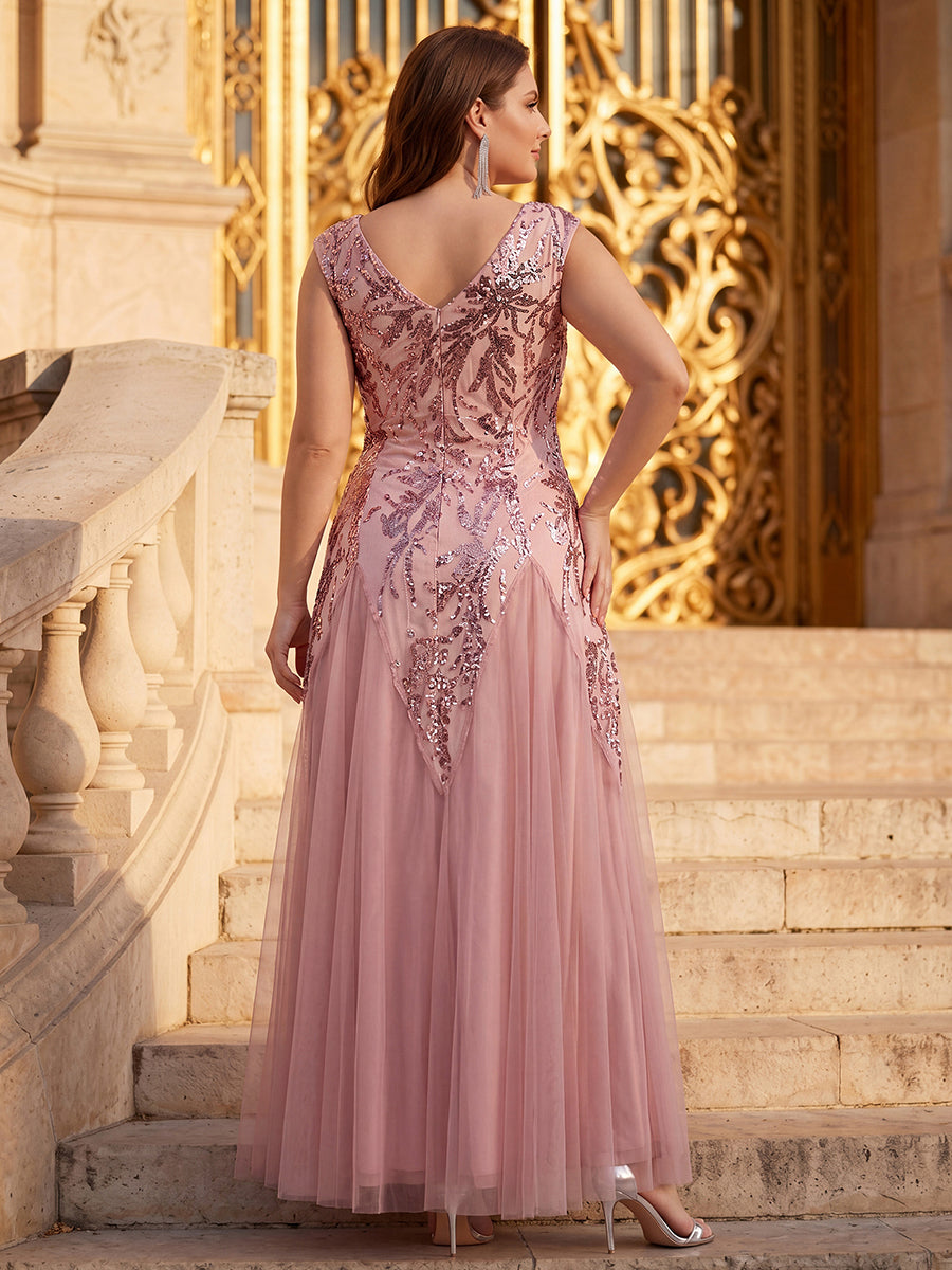 Glitter Embroidered Cap Sleeve High Stretch Mother of the Bride Dress #color_Dusty Rose