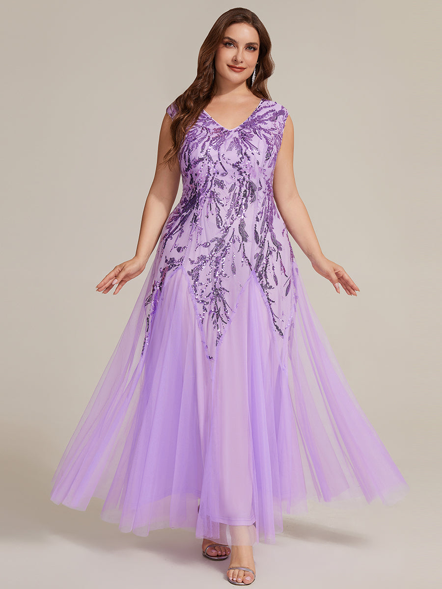 Glitter Embroidered Cap Sleeve High Stretch Mother of the Bride Dress #color_Frosted Lilac