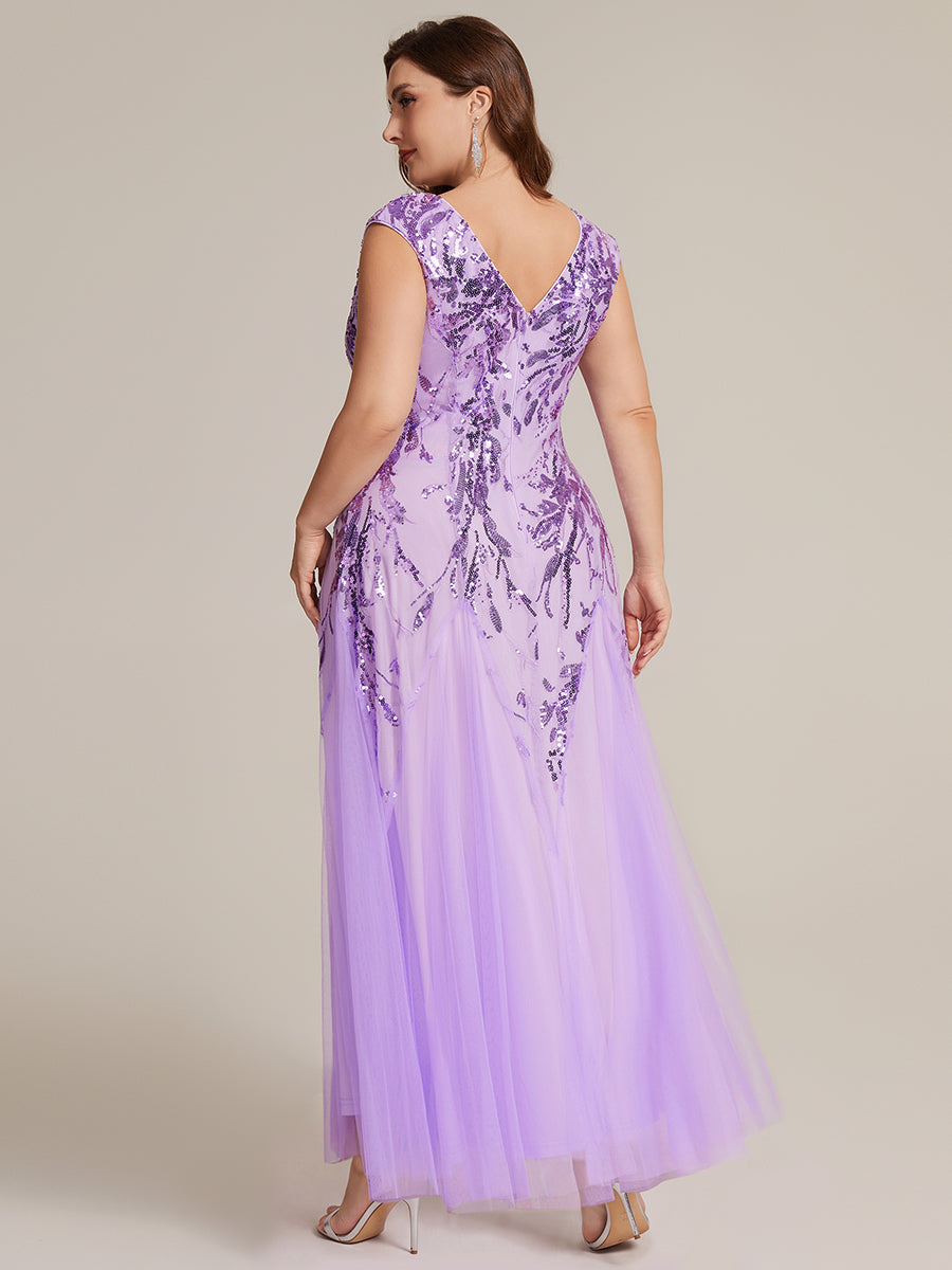 Glitter Embroidered Cap Sleeve High Stretch Mother of the Bride Dress #color_Frosted Lilac