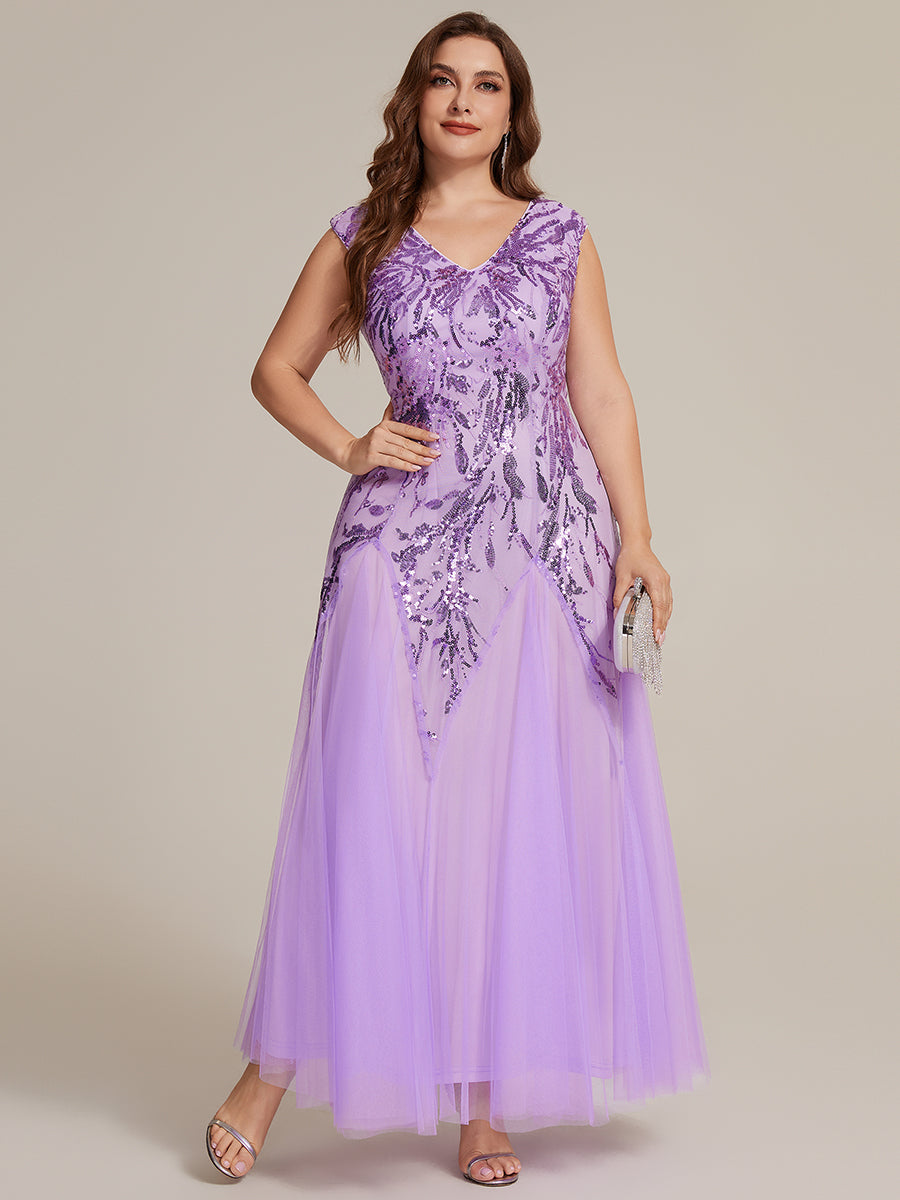 Glitter Embroidered Cap Sleeve High Stretch Mother of the Bride Dress #color_Frosted Lilac