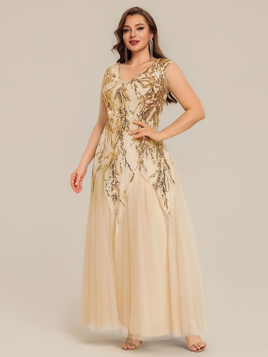 Glitter Embroidered Cap Sleeve High Stretch Mother of the Bride Dress #color_Gold