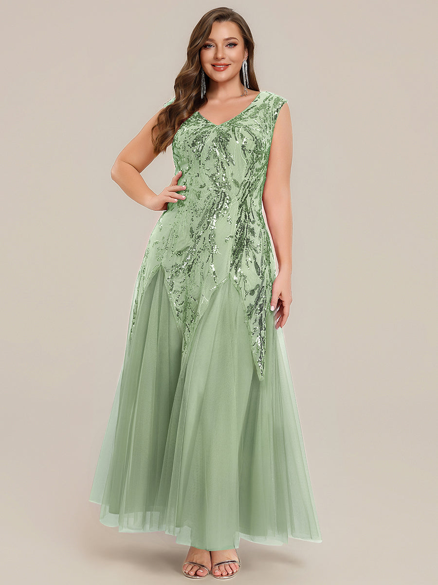 Glitter Embroidered Cap Sleeve High Stretch Mother of the Bride Dress #color_Mint Green