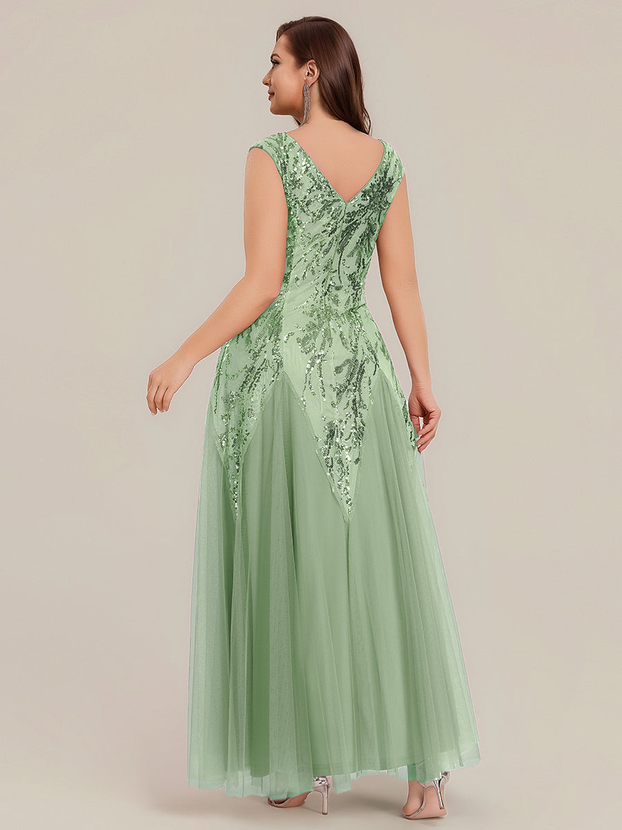 Glitter Embroidered Cap Sleeve High Stretch Mother of the Bride Dress #color_Mint Green