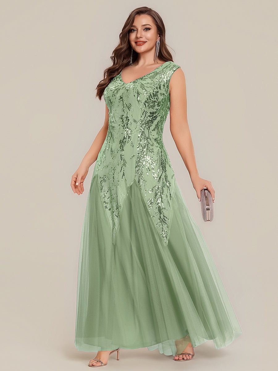 Glitter Embroidered Cap Sleeve High Stretch Mother of the Bride Dress #color_Mint Green
