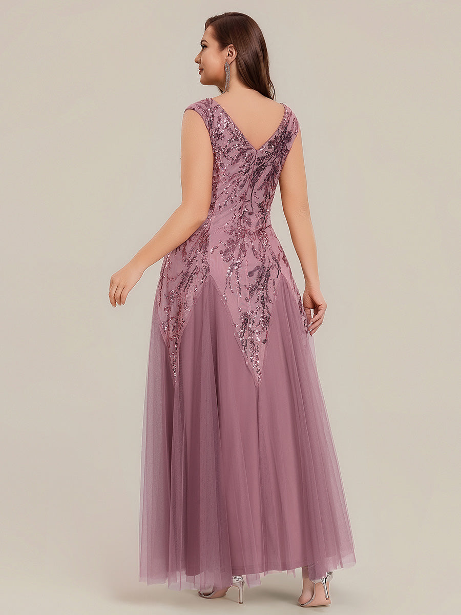 Glitter Embroidered Cap Sleeve High Stretch Mother of the Bride Dress #color_Purple Orchid