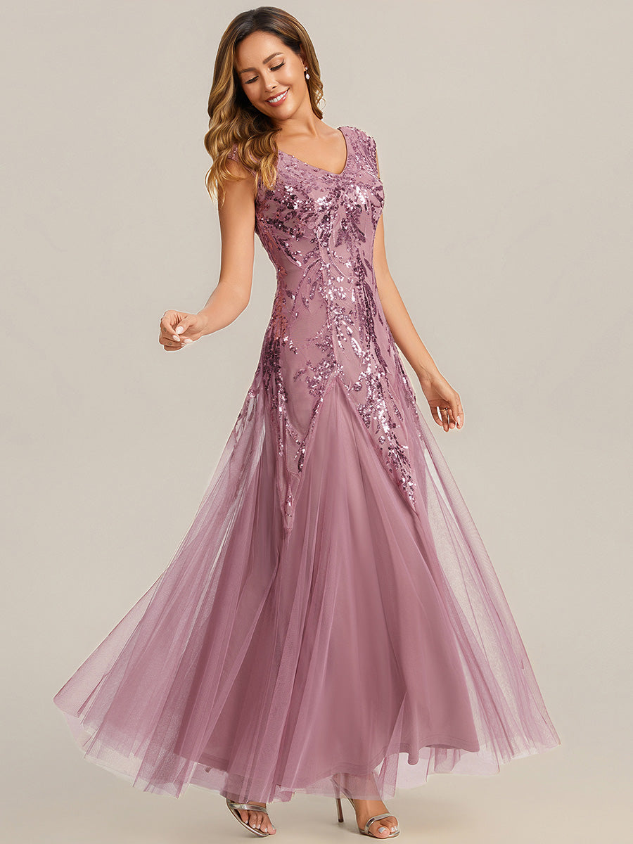 Glitter Embroidered Cap Sleeve High Stretch Mother of the Bride Dress #color_Purple Orchid