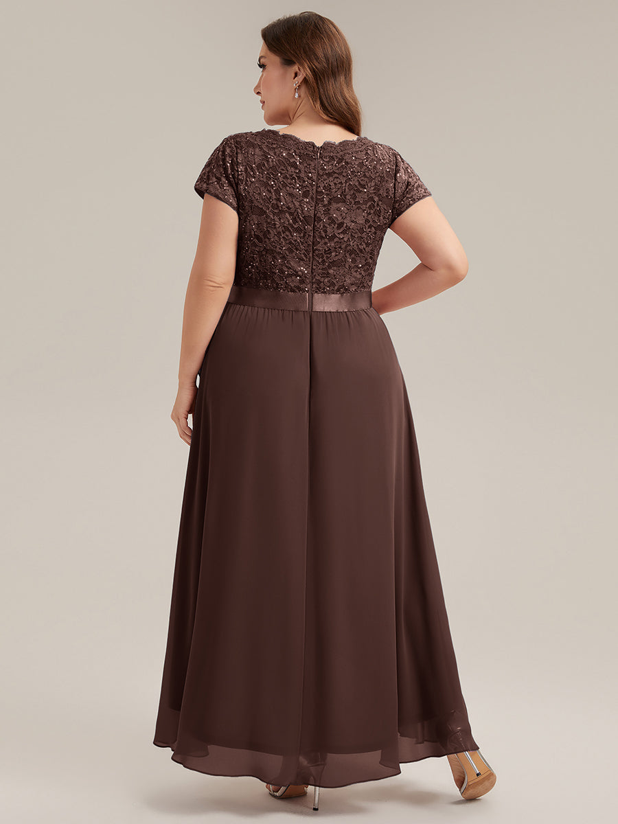 Plus Size Deep V-Neck Chiffon Evening Dress #color_Chocolate  Brown
