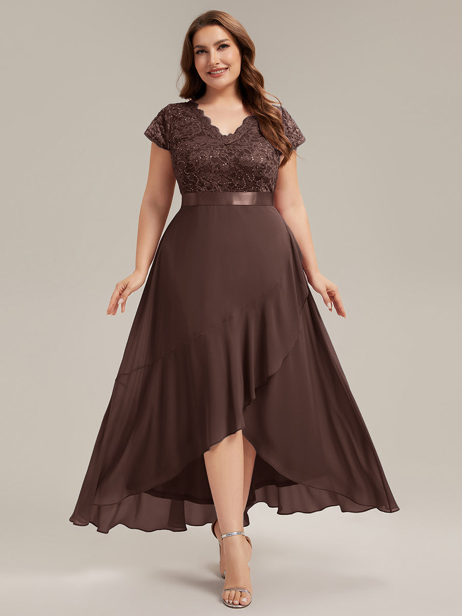 Plus Size Deep V-Neck Chiffon Evening Dress #color_Chocolate  Brown