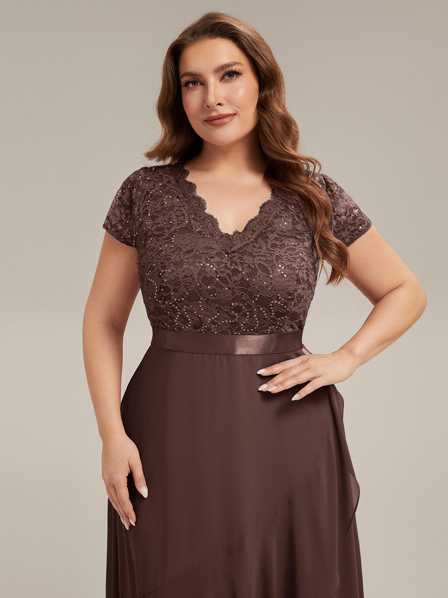 Plus Size Deep V-Neck Chiffon Evening Dress #color_Chocolate  Brown