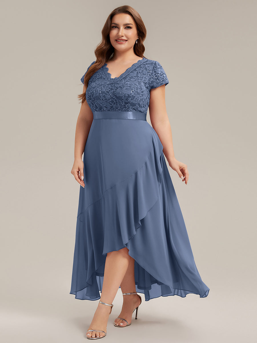 Plus Size Deep V-Neck Chiffon Evening Dress #color_Dusty Blue