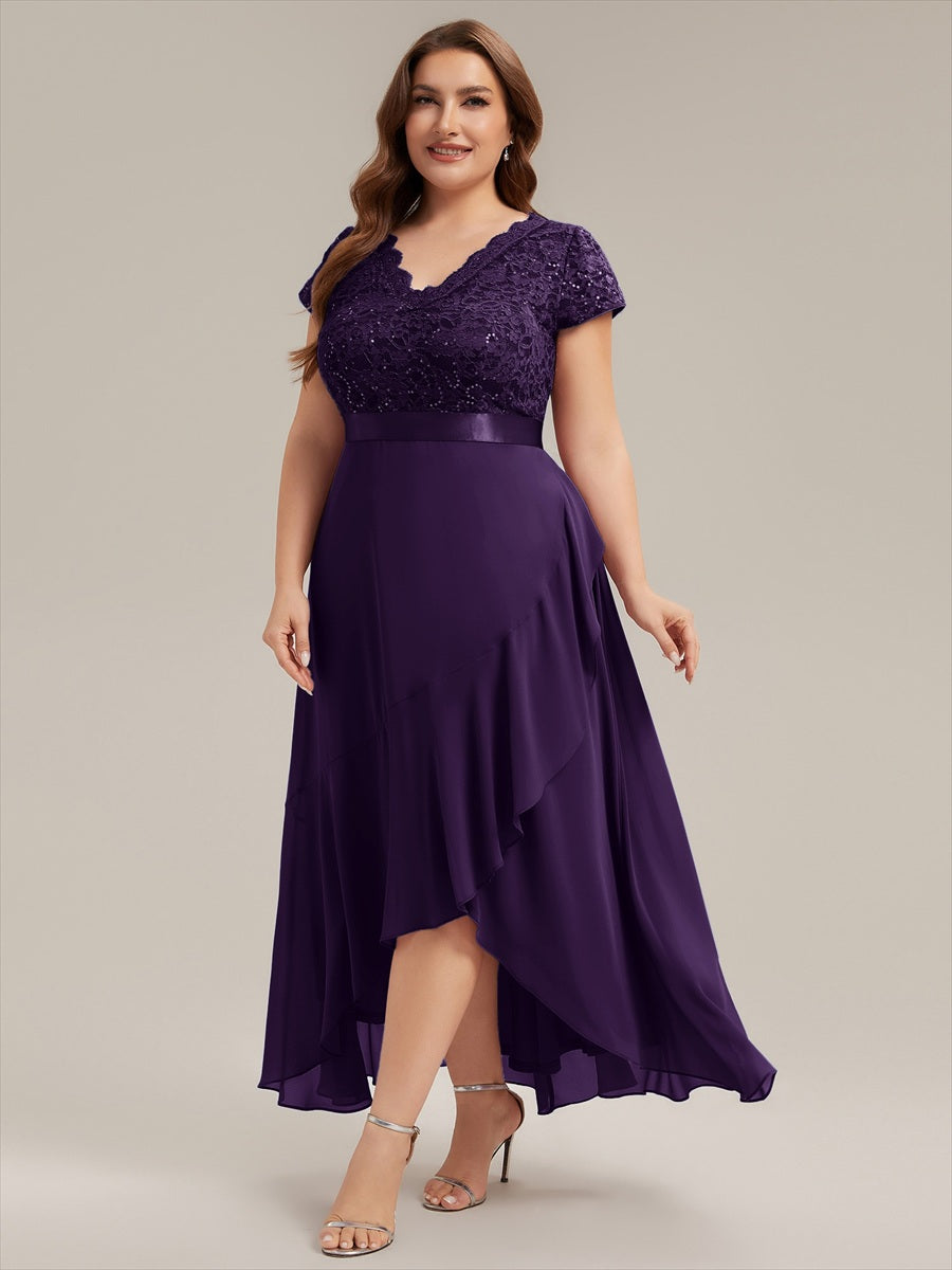 Plus Size Deep V-Neck Chiffon Evening Dress #color_Dark Purple