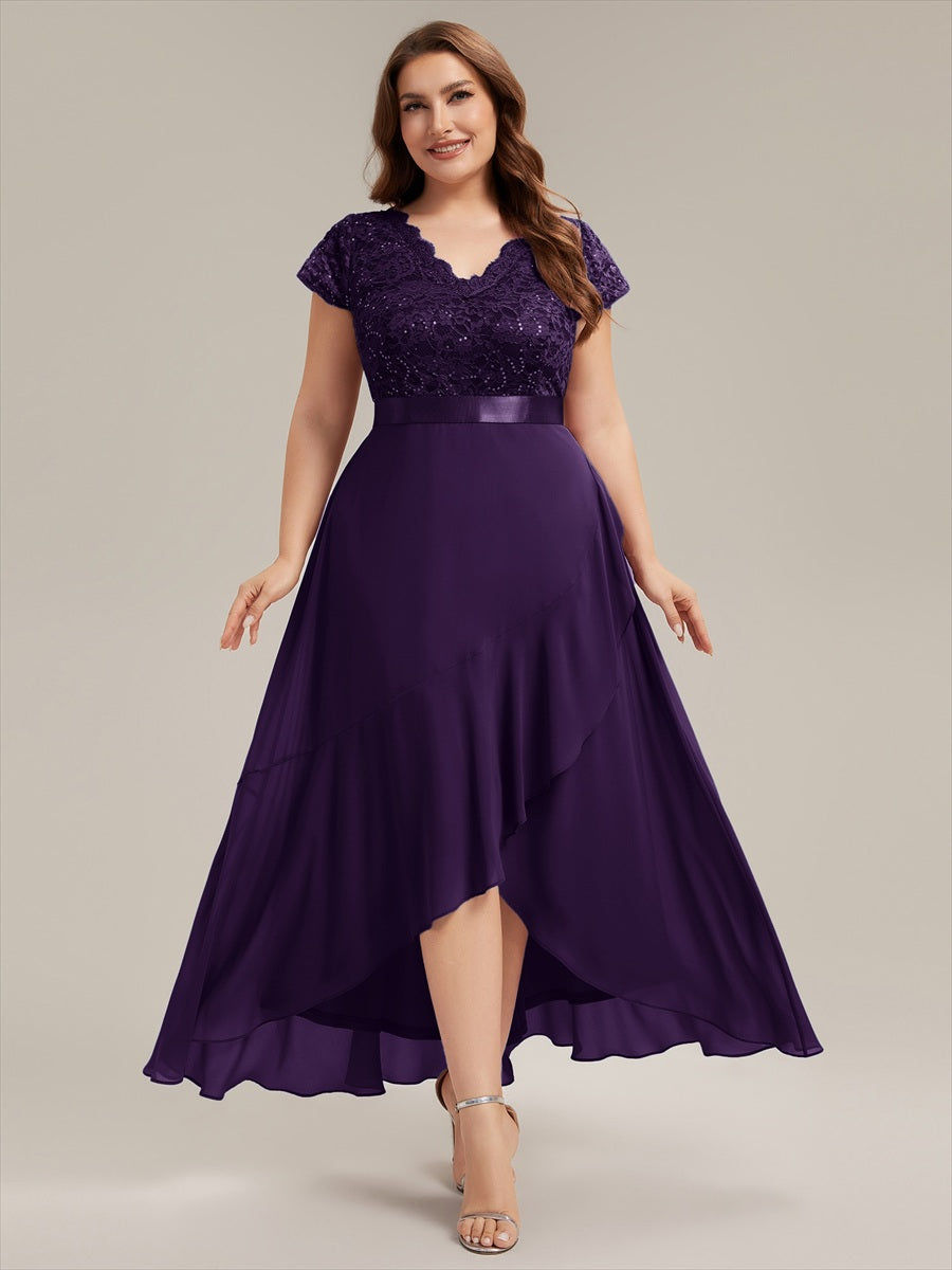 Plus Size Deep V-Neck Chiffon Evening Dress #color_Dark Purple