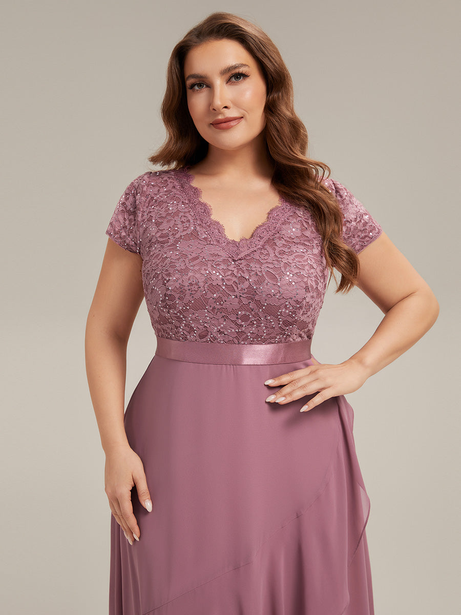Plus Size Deep V-Neck Chiffon Evening Dress #color_Purple Orchid