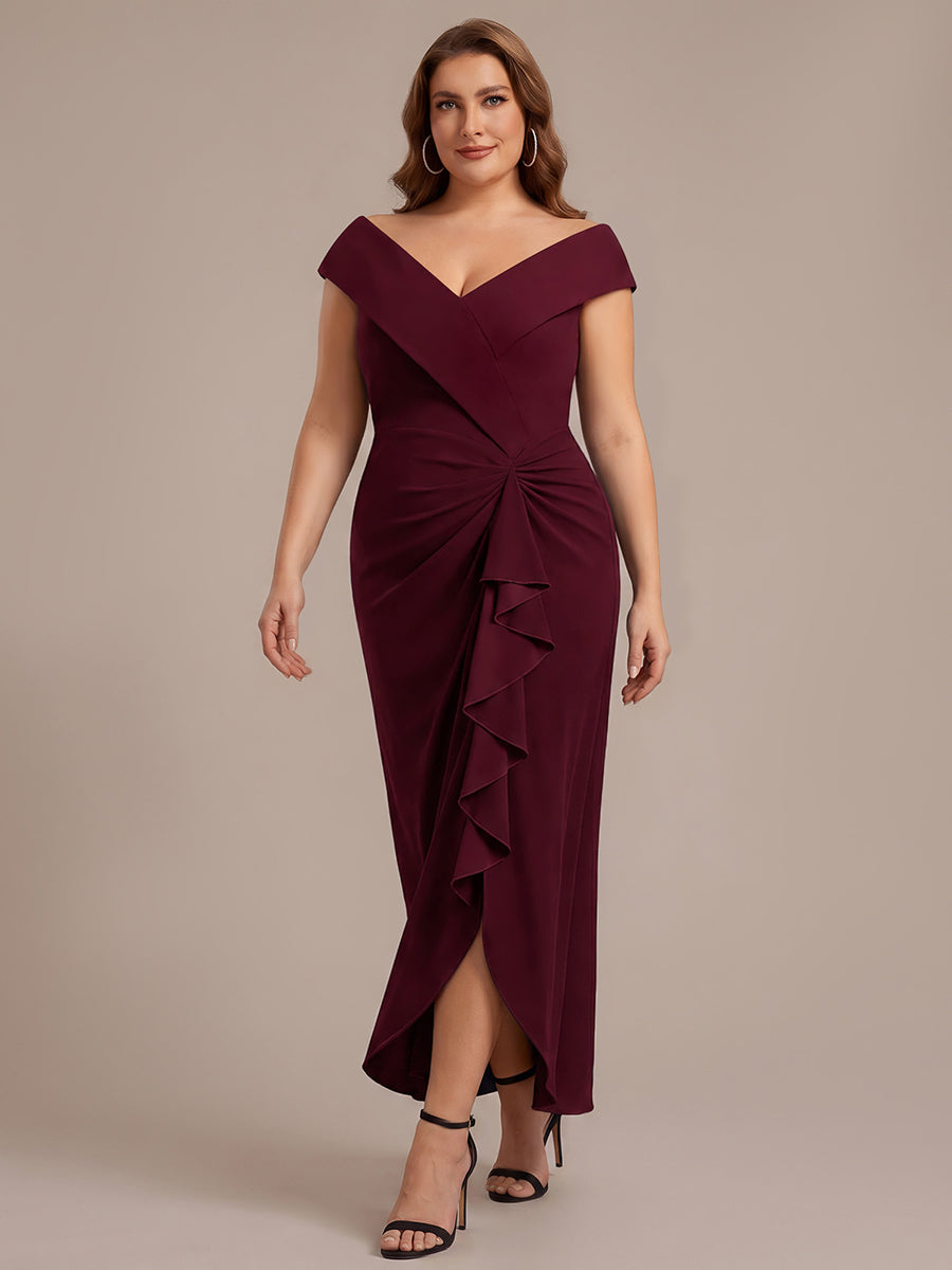 Plus Size Slit Crepe Evening Dress #color_Burgundy