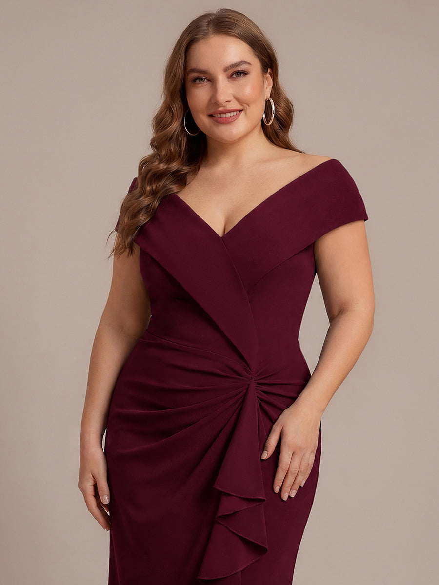 Plus Size Slit Crepe Evening Dress #color_Burgundy