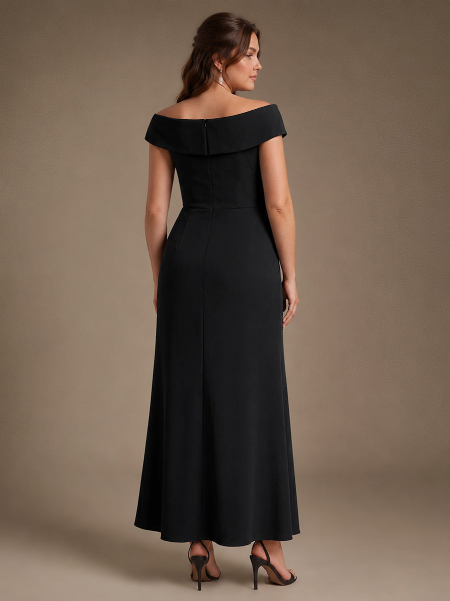 Plus Size Slit Crepe Evening Dress #color_Black