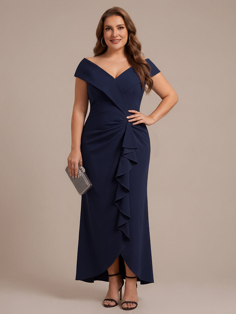 Plus Size Slit Crepe Evening Dress #color_Navy Blue