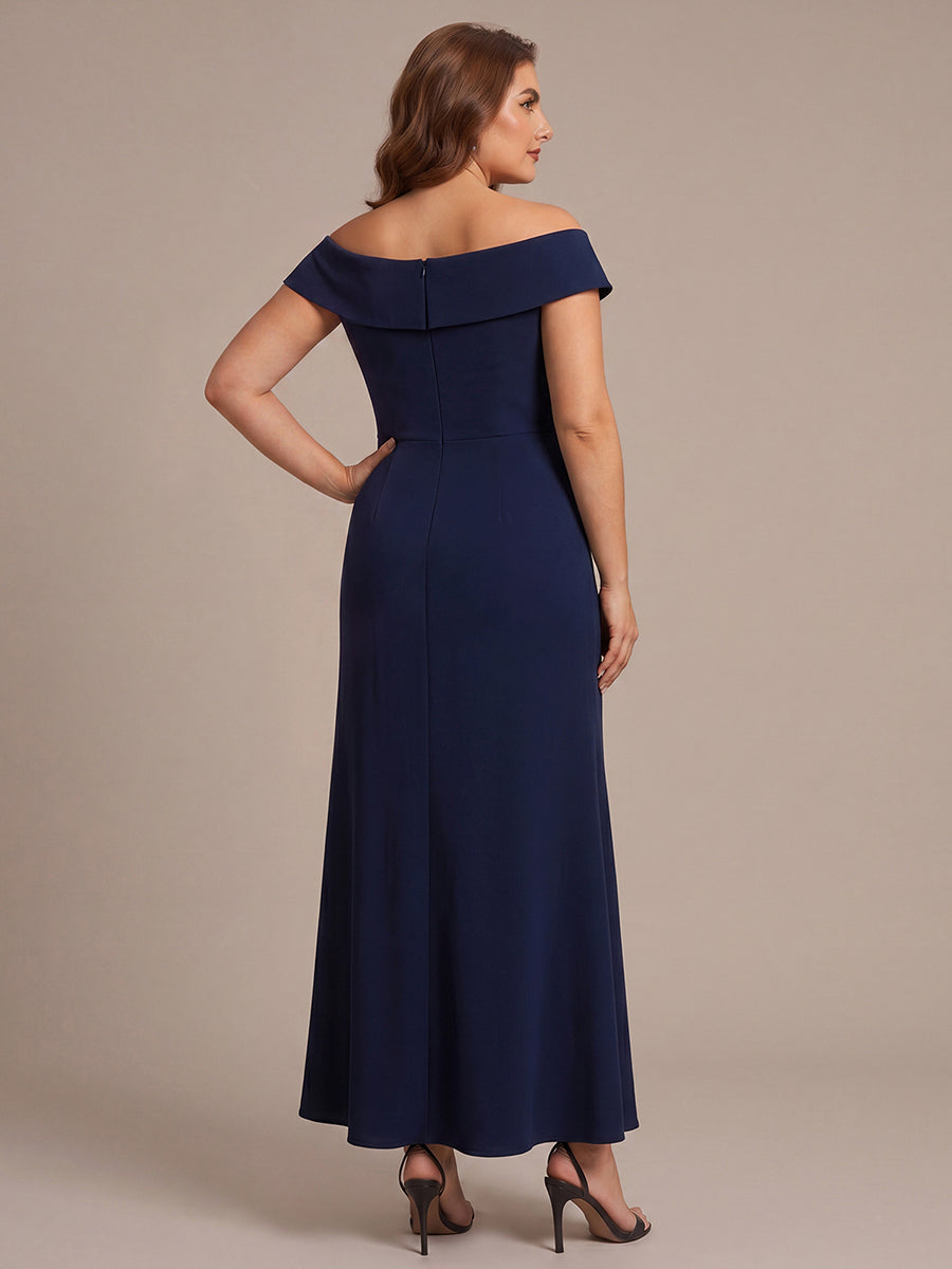 Plus Size Slit Crepe Evening Dress #color_Navy Blue