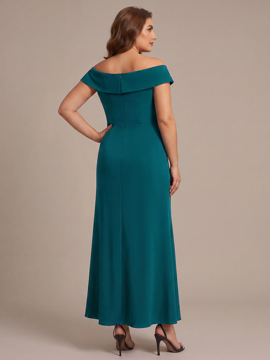 Plus Size Slit Crepe Evening Dress #color_Teal Blue