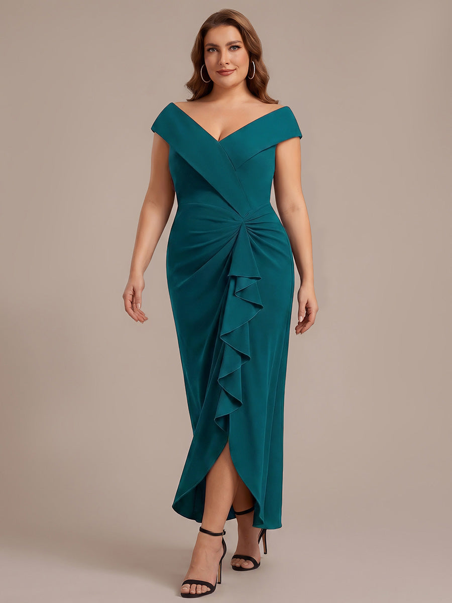 Plus Size Slit Crepe Evening Dress #color_Teal Blue
