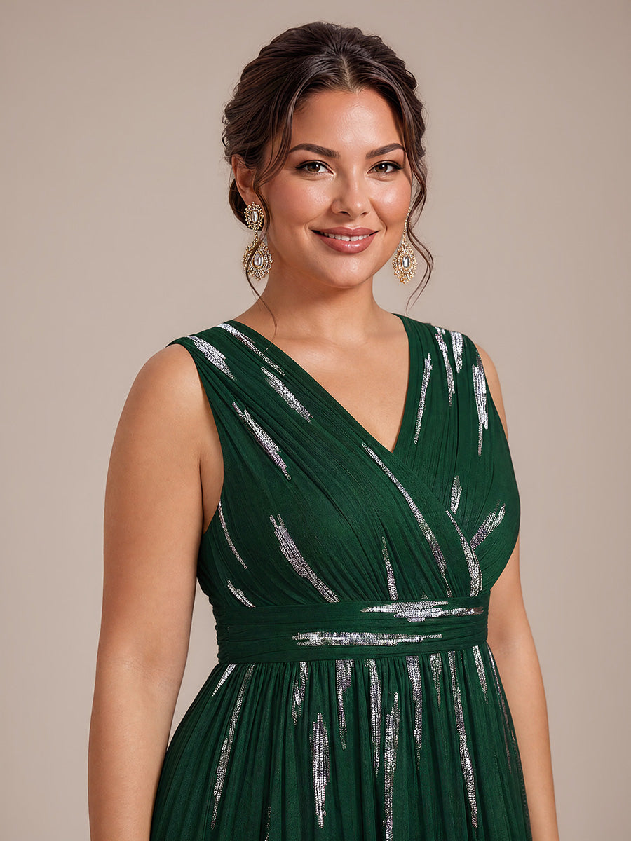 Tulle Sequin Sleeveless A-Line Evening Dress #color_Dark Green