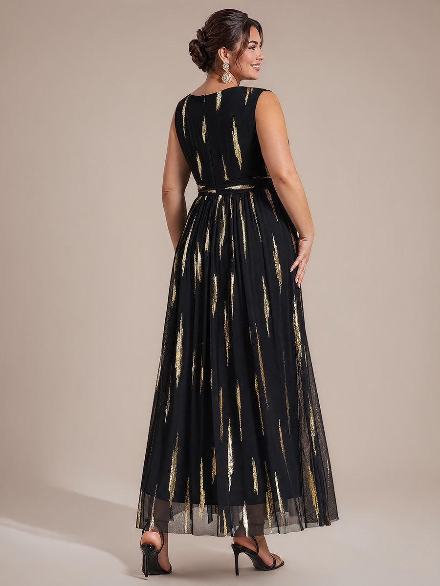 Tulle Sequin Sleeveless A-Line Evening Dress #color_Black&Metallic Gold