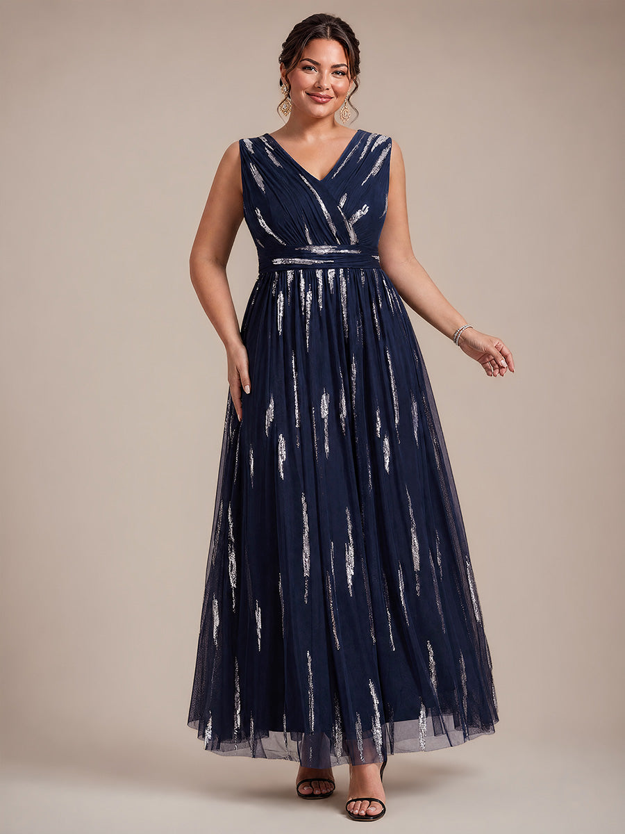 Tulle Sequin Sleeveless A-Line Evening Dress #color_Navy Blue