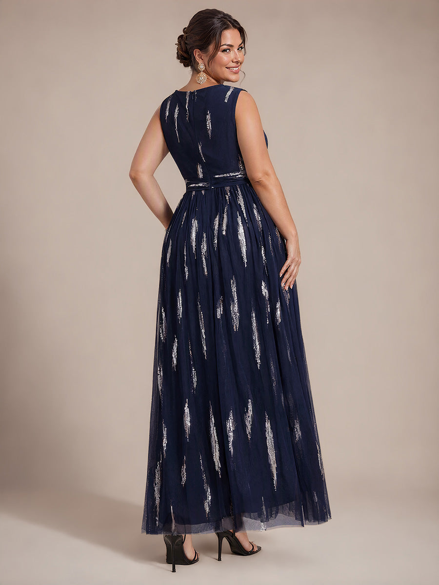 Tulle Sequin Sleeveless A-Line Evening Dress #color_Navy Blue