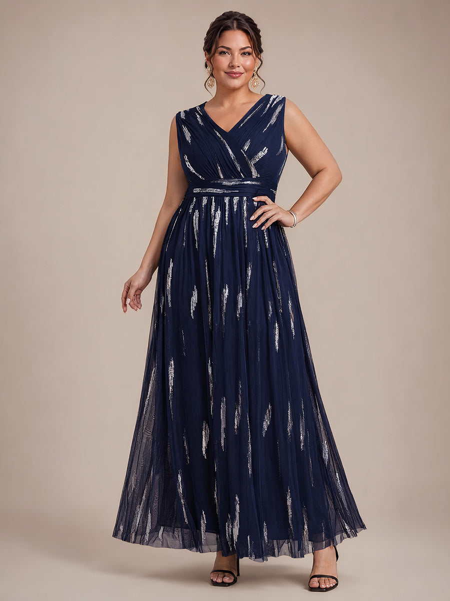 Tulle Sequin Sleeveless A-Line Evening Dress #color_Navy Blue