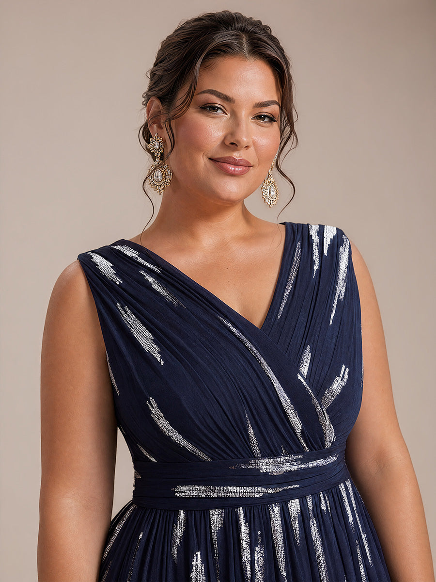 Tulle Sequin Sleeveless A-Line Evening Dress #color_Navy Blue