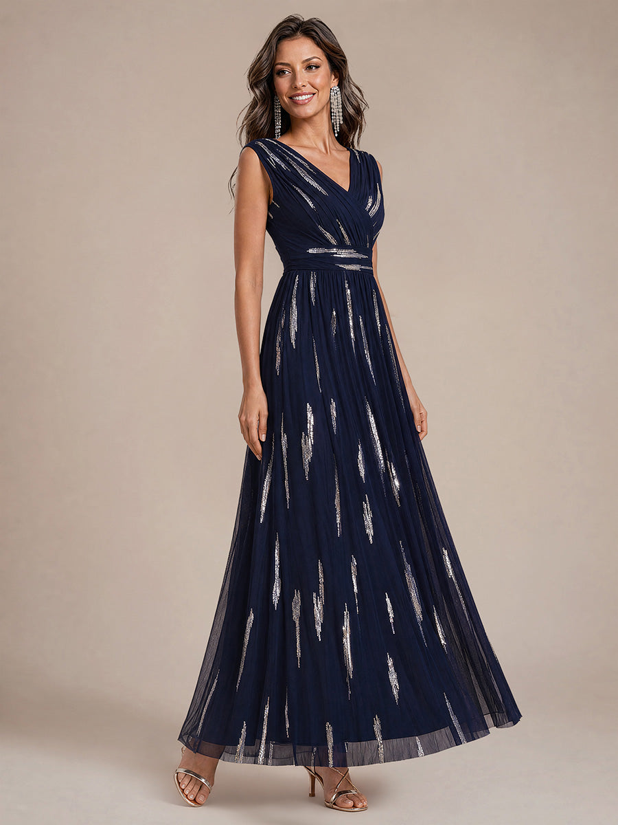 Tulle Sequin Sleeveless A-Line Evening Dress #color_Navy Blue