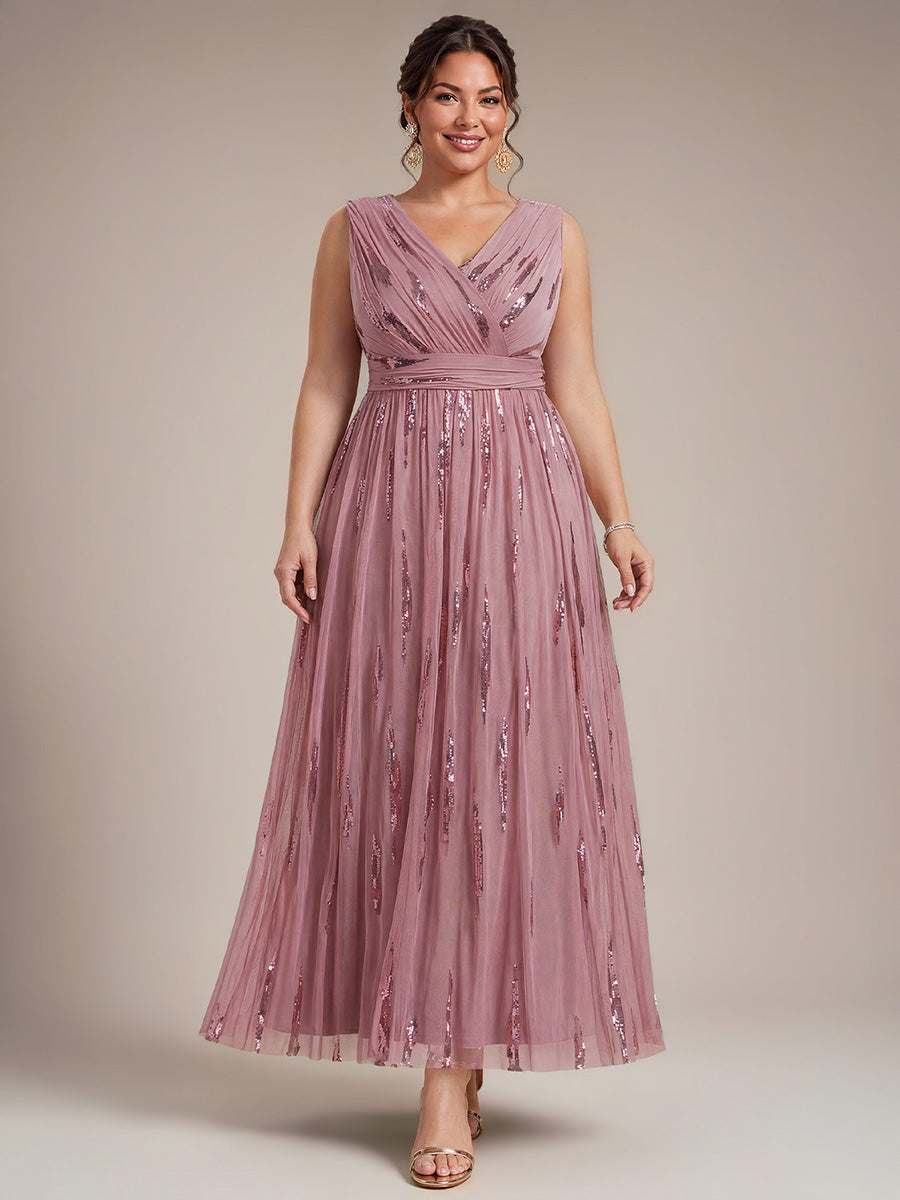 Tulle Sequin Sleeveless A-Line Evening Dress #color_Purple Orchid