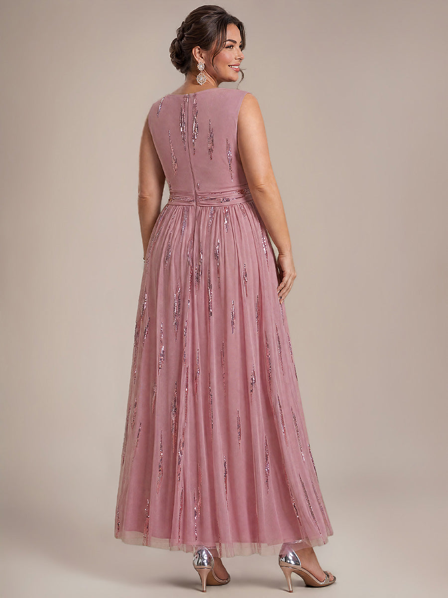 Tulle Sequin Sleeveless A-Line Evening Dress #color_Purple Orchid