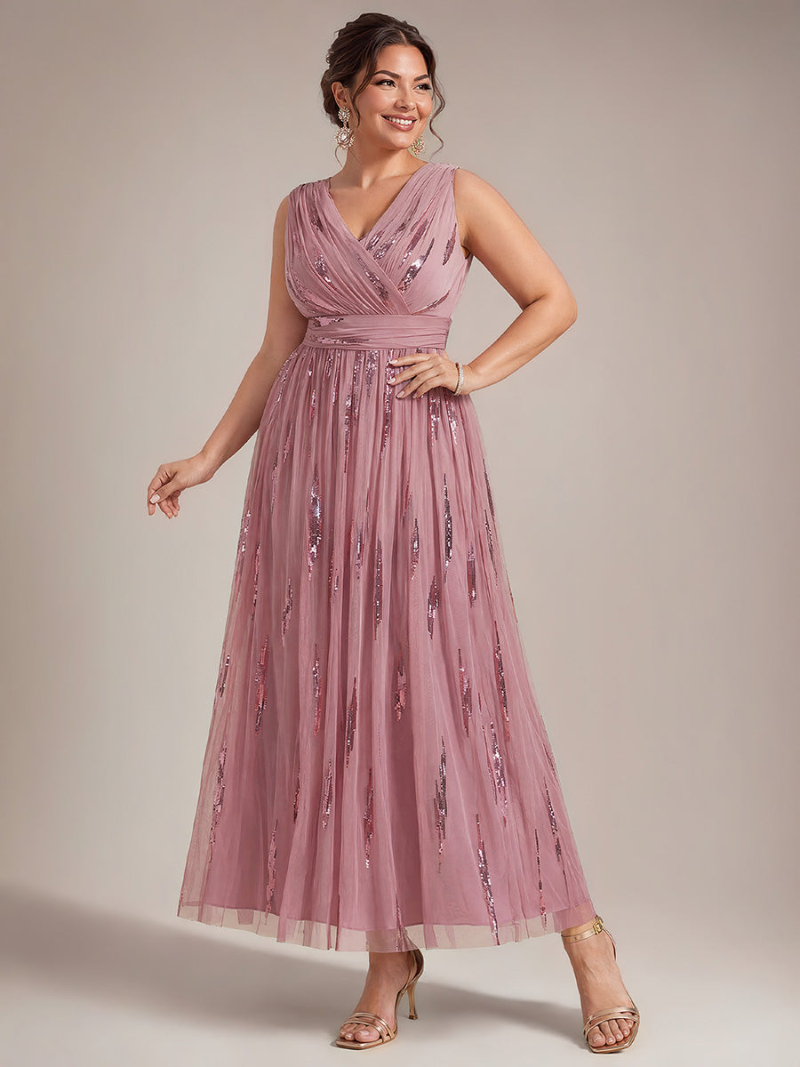 Tulle Sequin Sleeveless A-Line Evening Dress #color_Purple Orchid