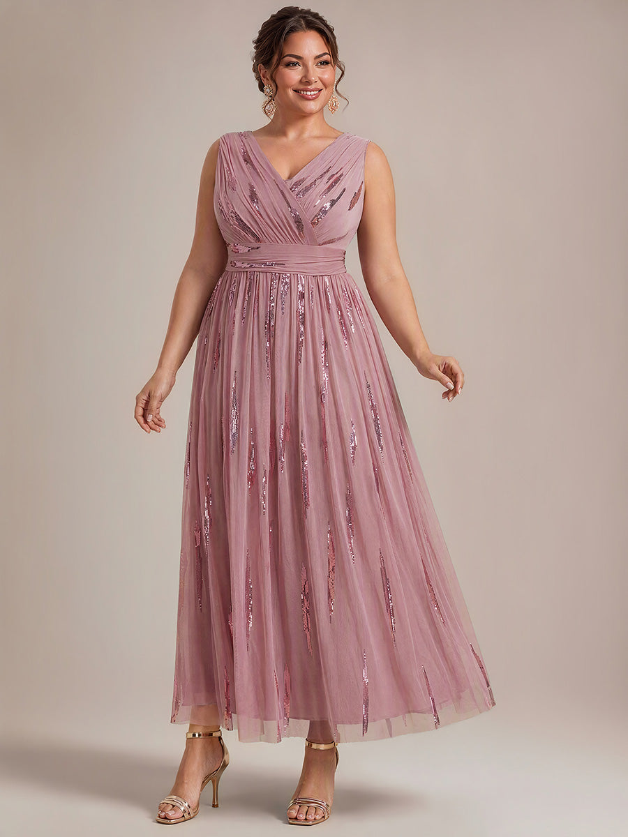 Tulle Sequin Sleeveless A-Line Evening Dress #color_Purple Orchid